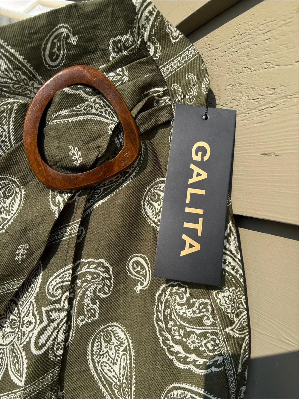 NWT GALITA boutique Olive Paisley faux Wrap Skirt w front Slit Sz L & bandana